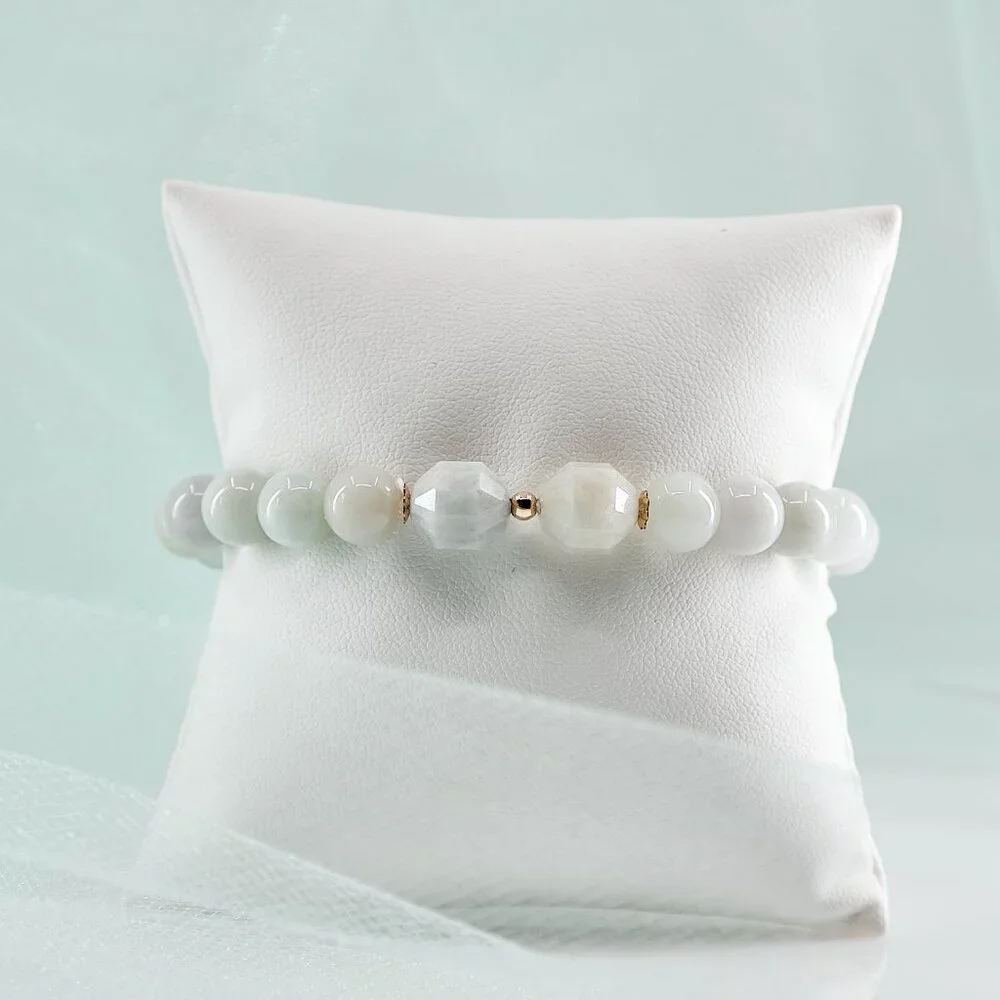 Jade Bracelet, Genuine Burma Jadeite, Dainty Stretch Bracelet, Handmade Gift